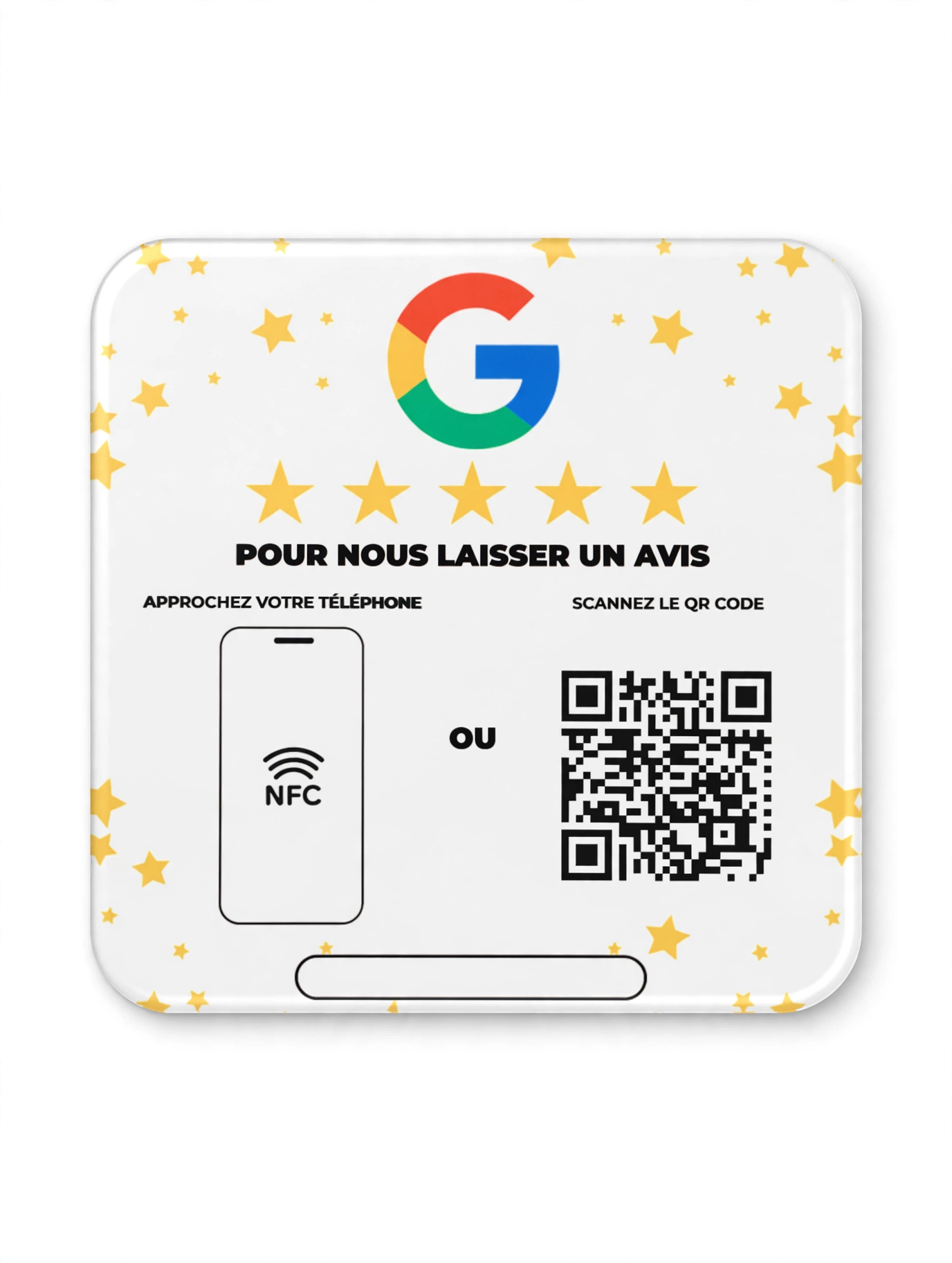 Plaque à avis connectée : le client approche son téléphone ou scanne le QR code pour laisser un avis